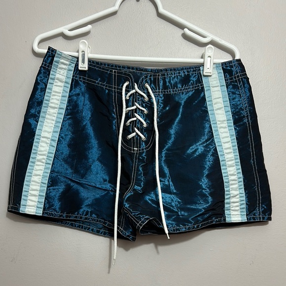 Pants - Surf Waves Blue Lace-Up Shorts with White Stripes size 11